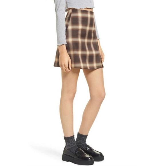 BP Nordstrom Brown Plaid Mini Skirt Size M Ombre Front Slit Academia Coquette - Picture 3 of 10